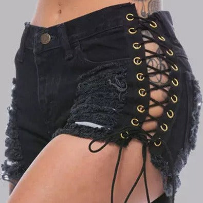 Tie-dyed denim ripped shorts