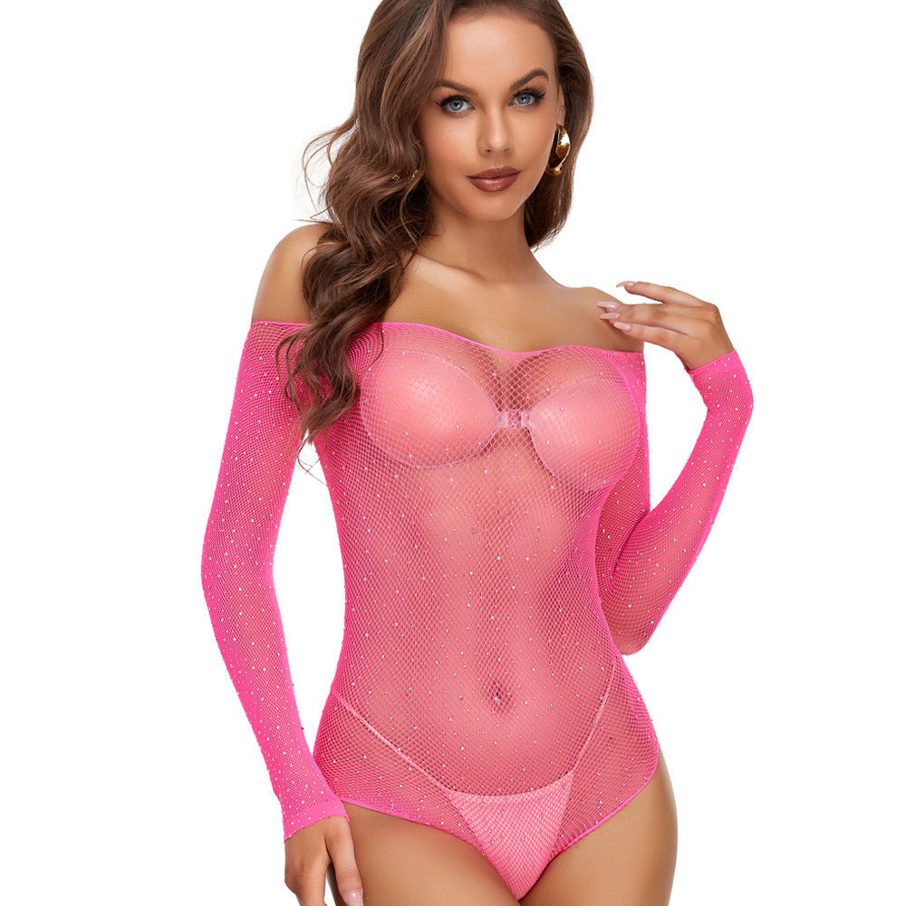 Sparkling Hot Rhinestone Mesh Bodysuit