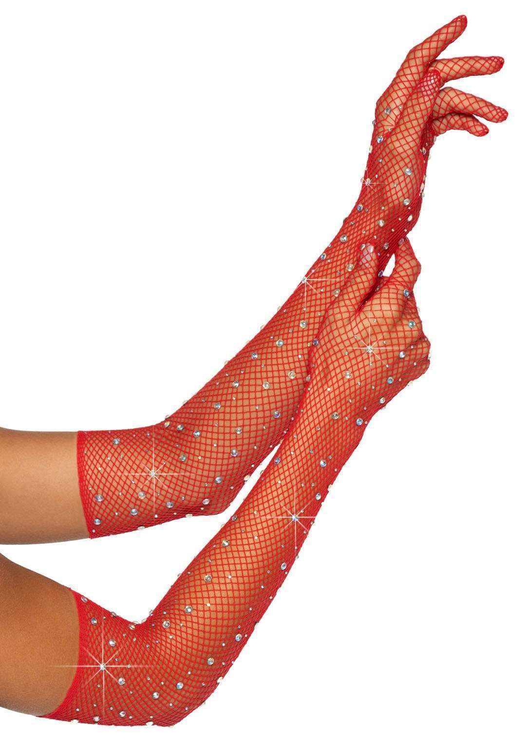 Lace Fishing Net Rhinestone Gloves