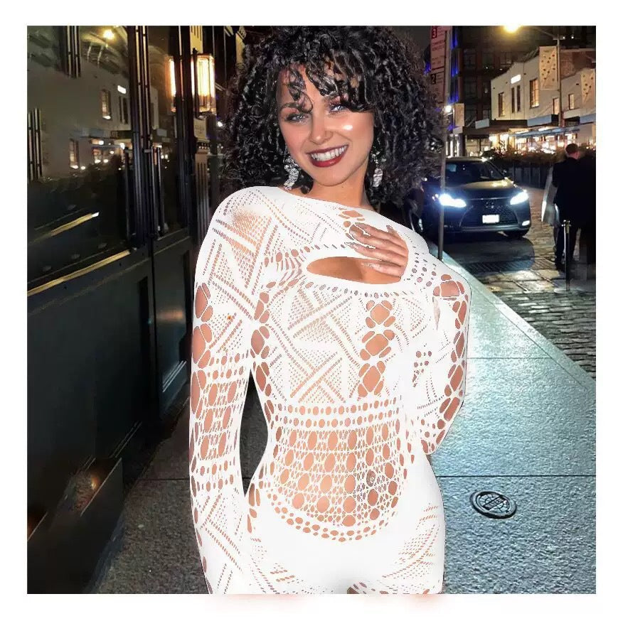 Tight-fitting knitted long-sleeved jumpsuit