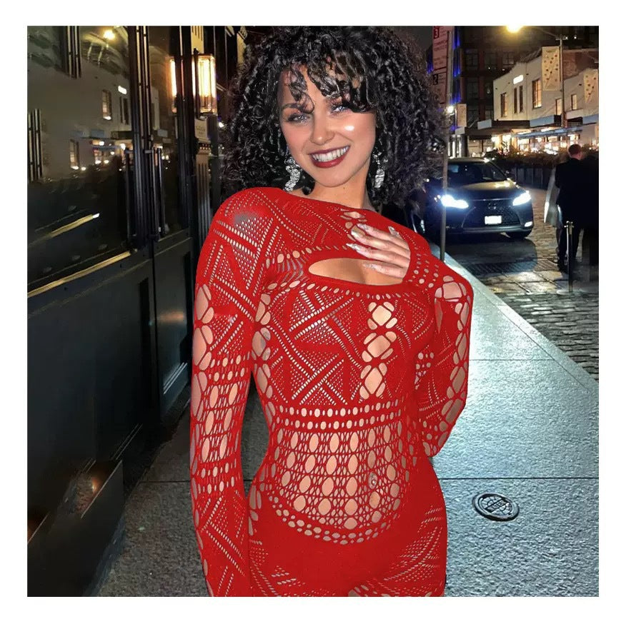 Tight-fitting knitted long-sleeved jumpsuit