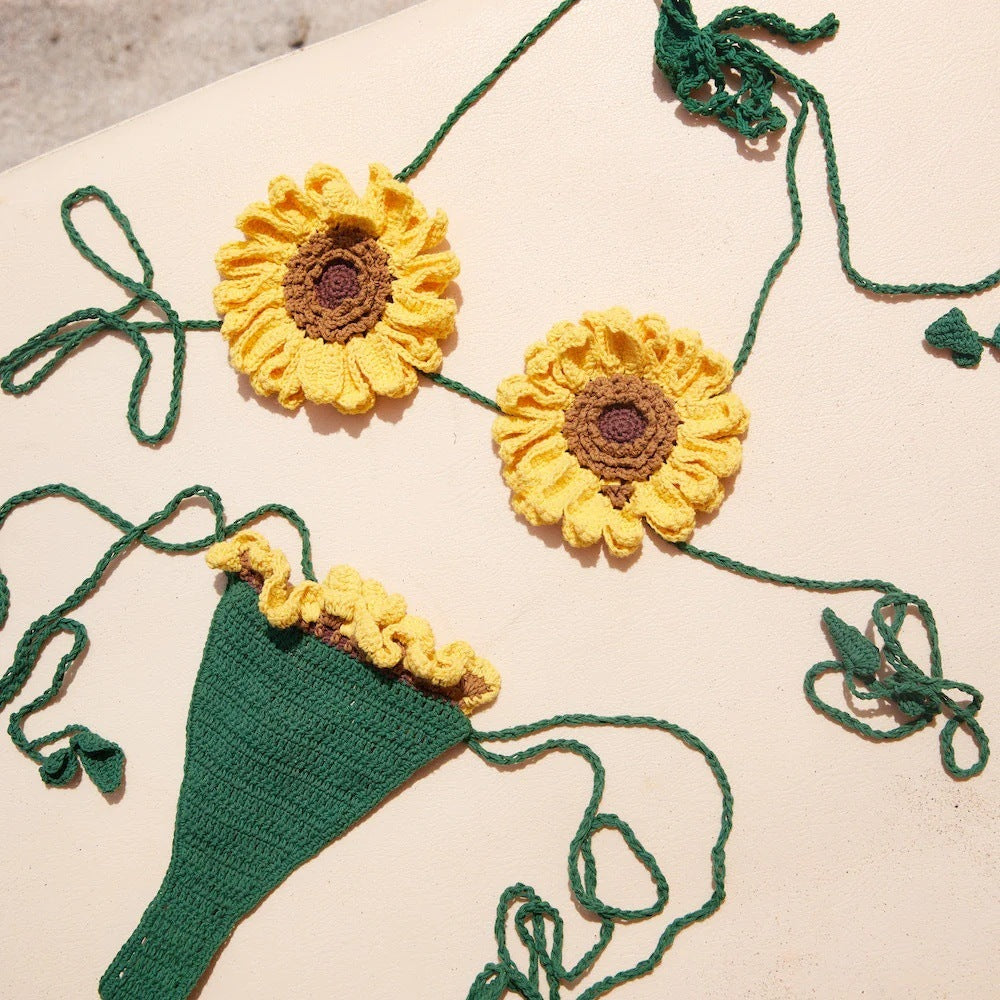Colorblocked Sunflower Knit Bikini Swimsuit