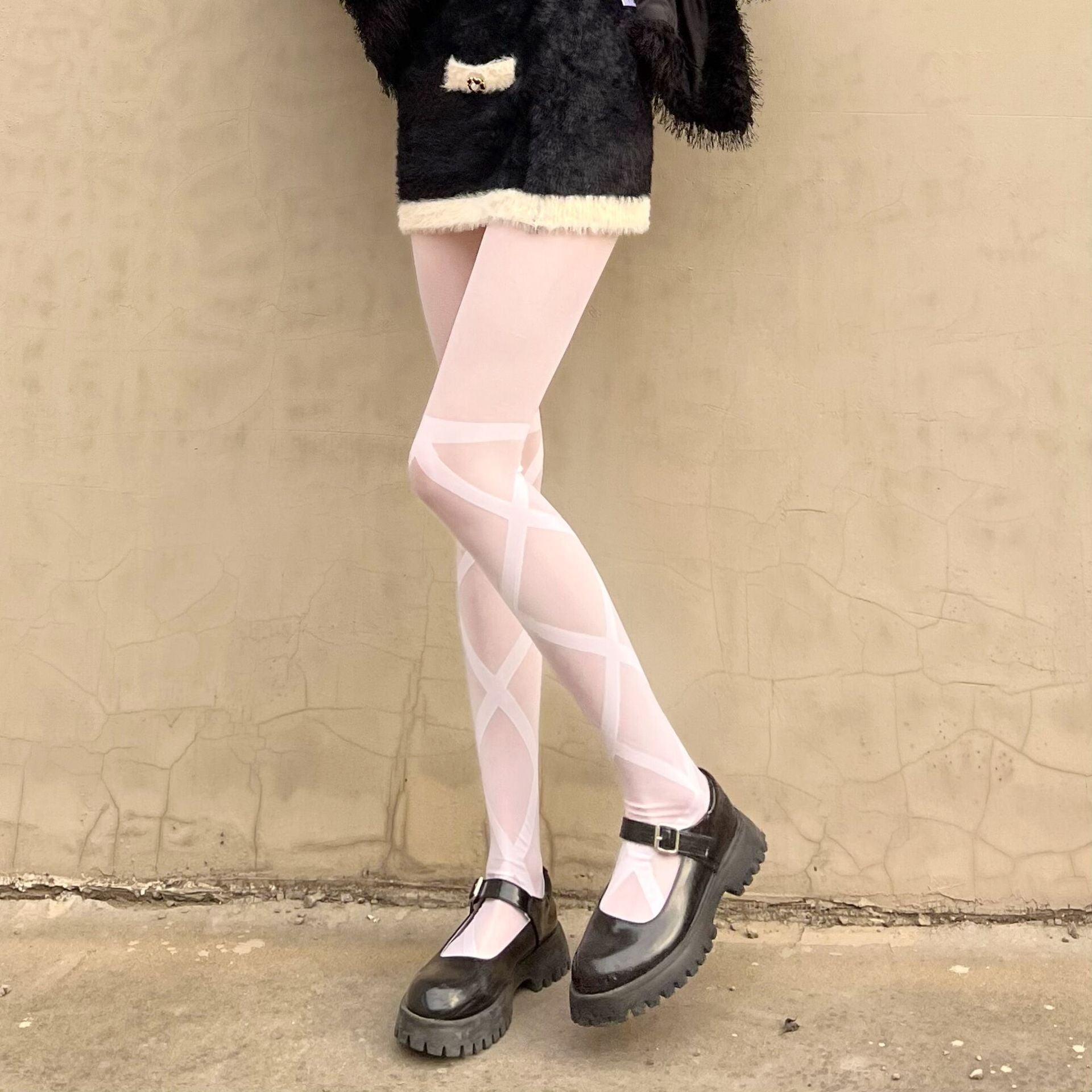 Cross Tie Printed Stockings