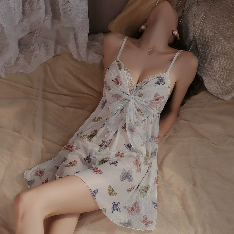 Butterfly Mesh Halter Nightgown