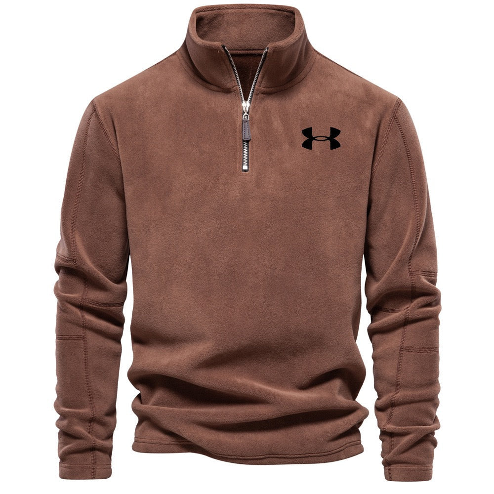 Men's stand-collar, zip-up, long-sleeved fleece top