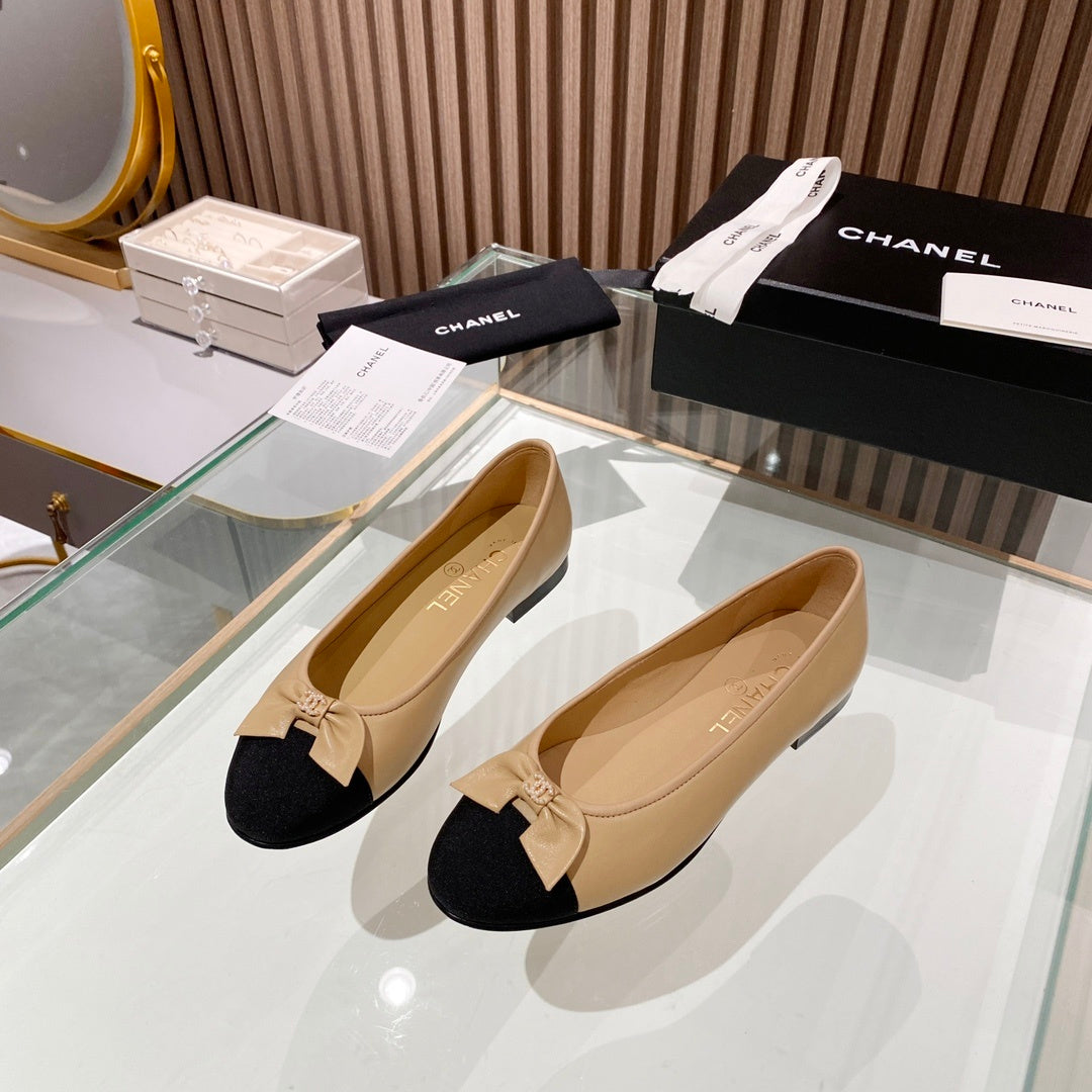 Chanel classic ballet shoes with bow leather sole VIP1:1