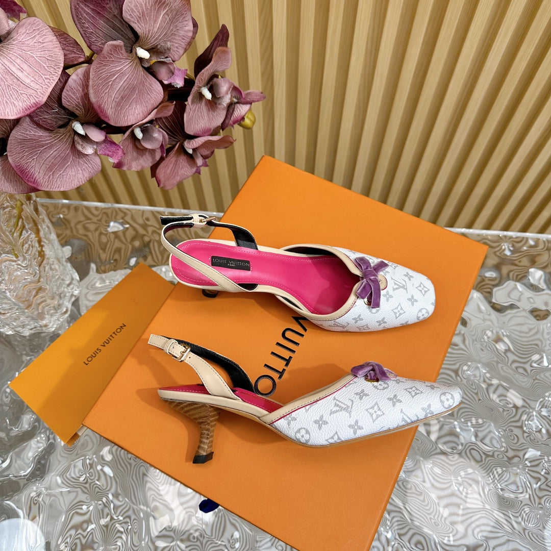 Retro literary velvet bow🎀cat heel sandals L*** VIP 1:1