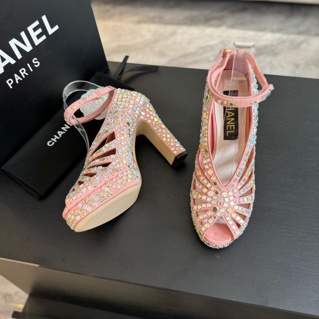 Ch*** new rhinestone super high heel sandals  VIP   1:1