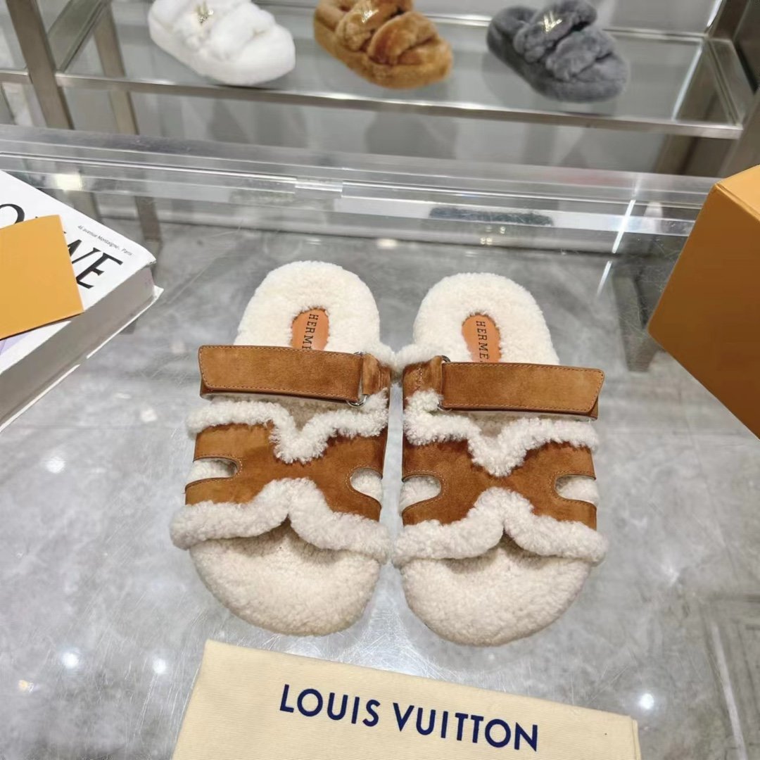 Autumn and winter flat wool slippers, Hermes new VIP1:1