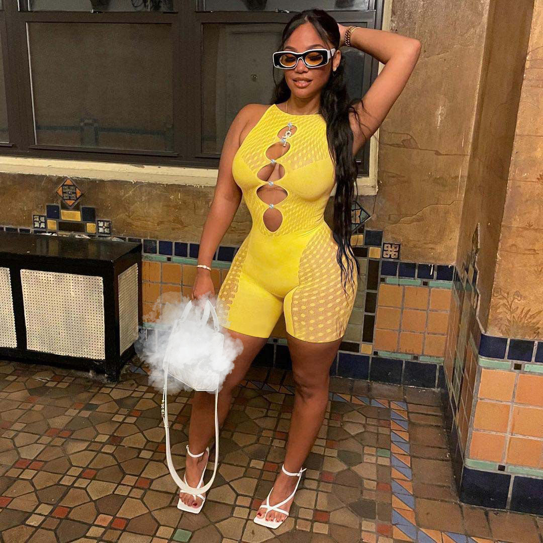 Solid color mesh milk silk jumpsuit