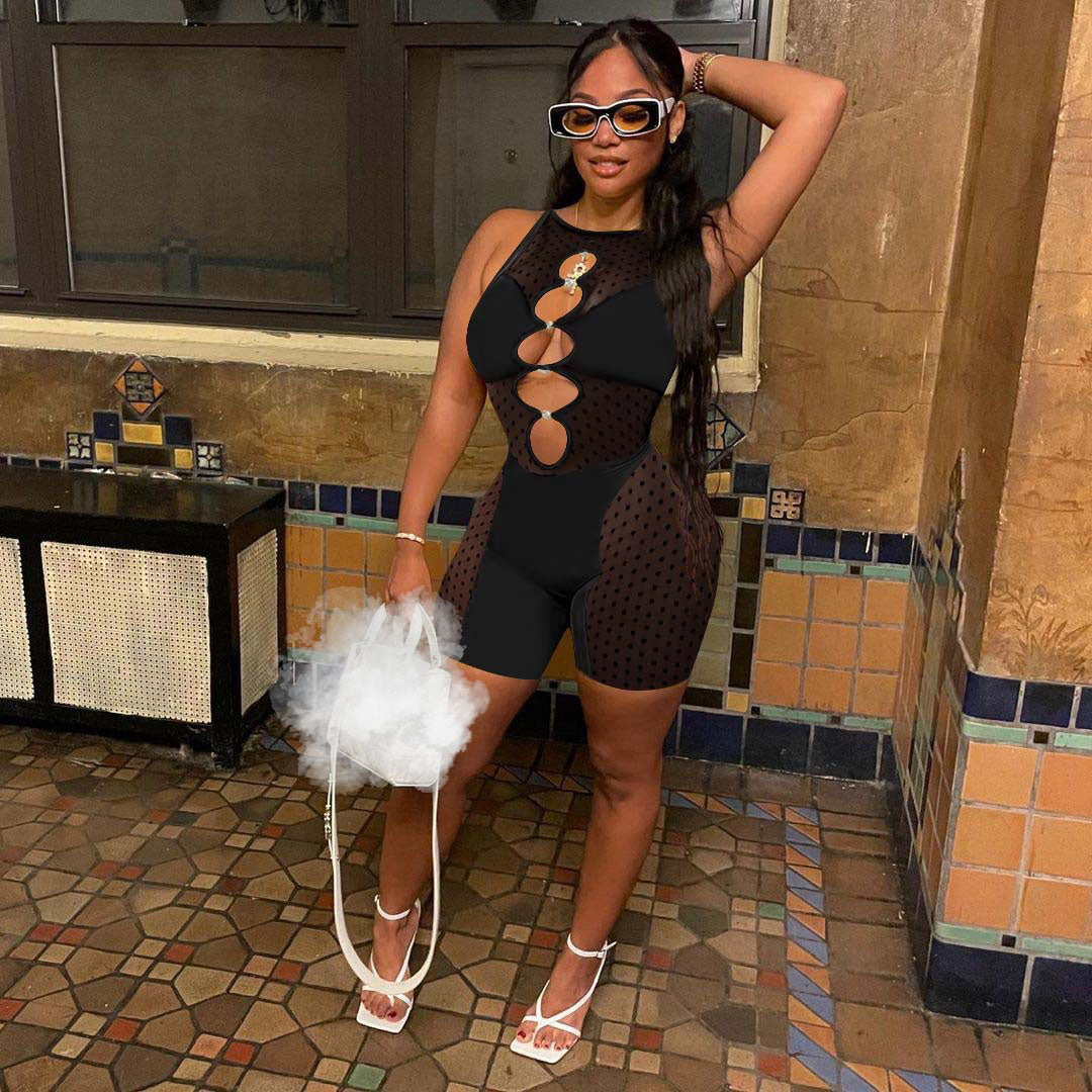 Solid color mesh milk silk jumpsuit