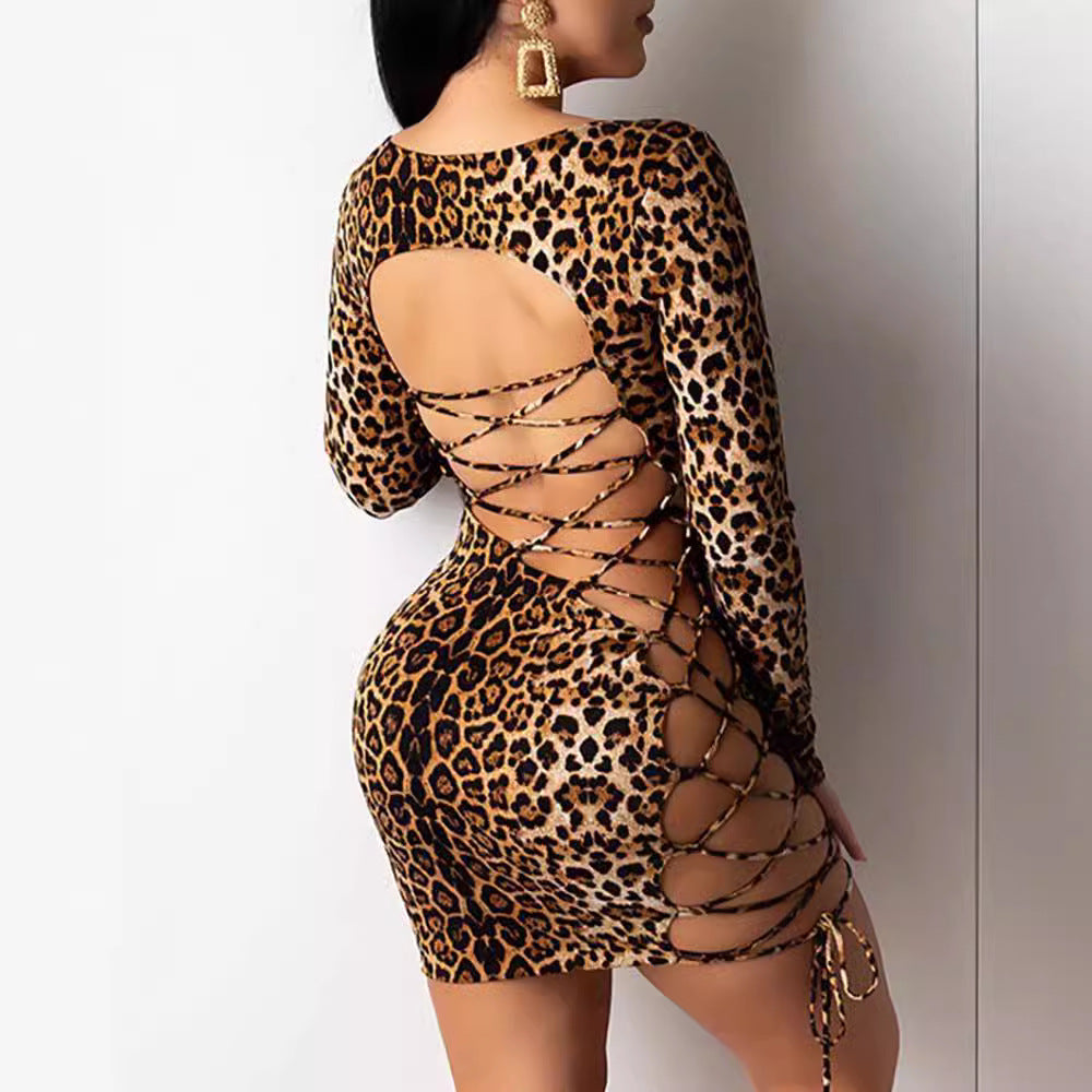 Leopard print backless short dress