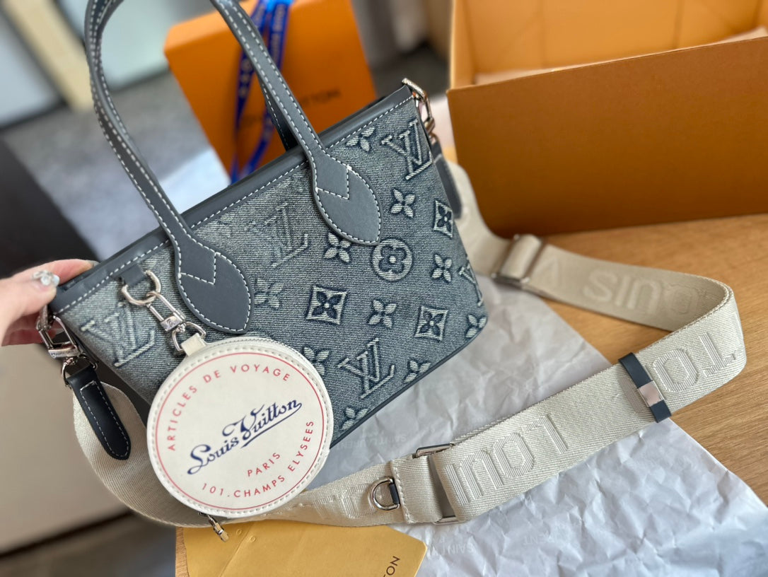 L new vintage embroidered wide shoulder strap shopping bag