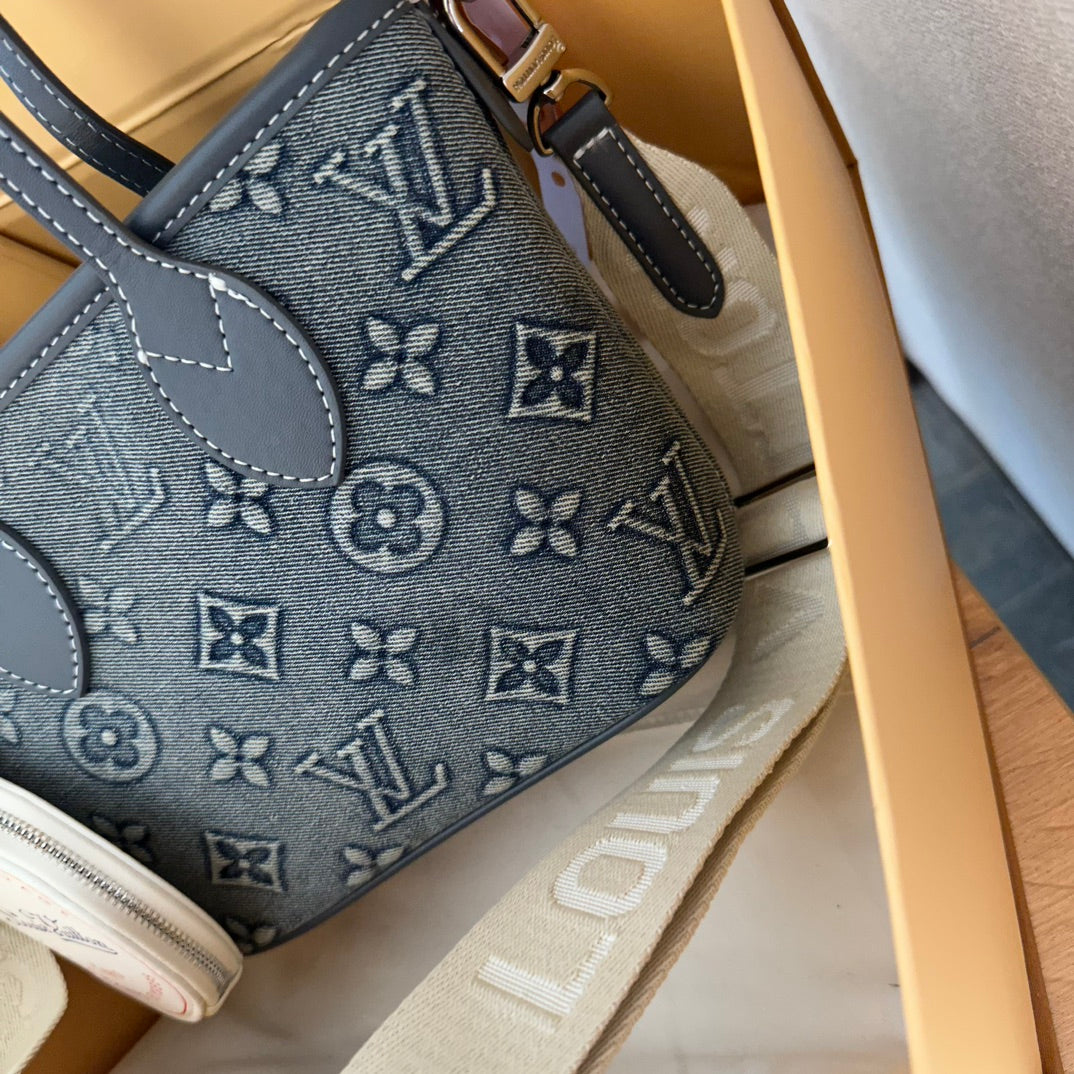 L new vintage embroidered wide shoulder strap shopping bag