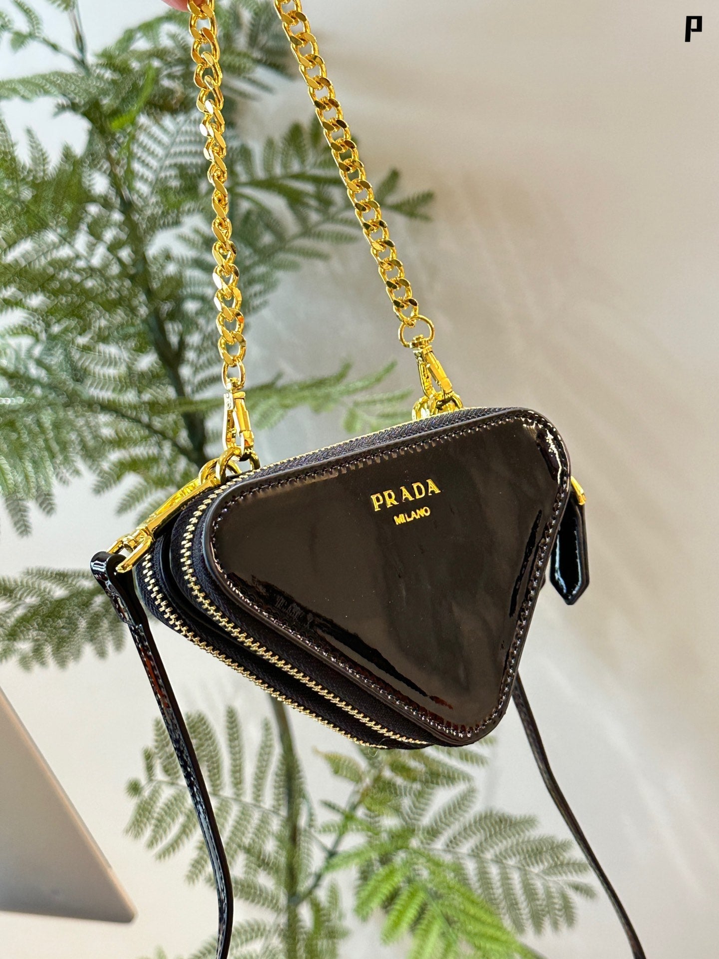 Mini P double zipper triangle bag