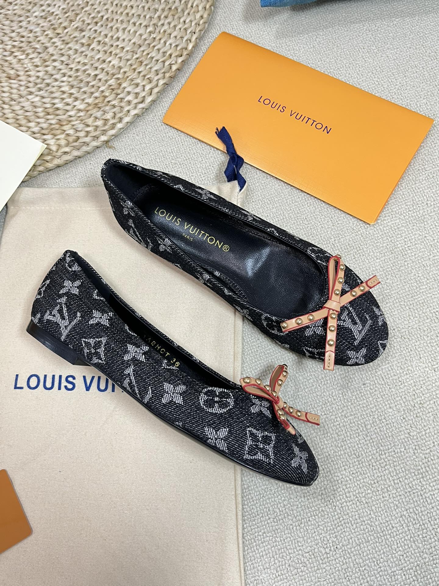 Spring new denim L bow ballet shoesVIP1：1