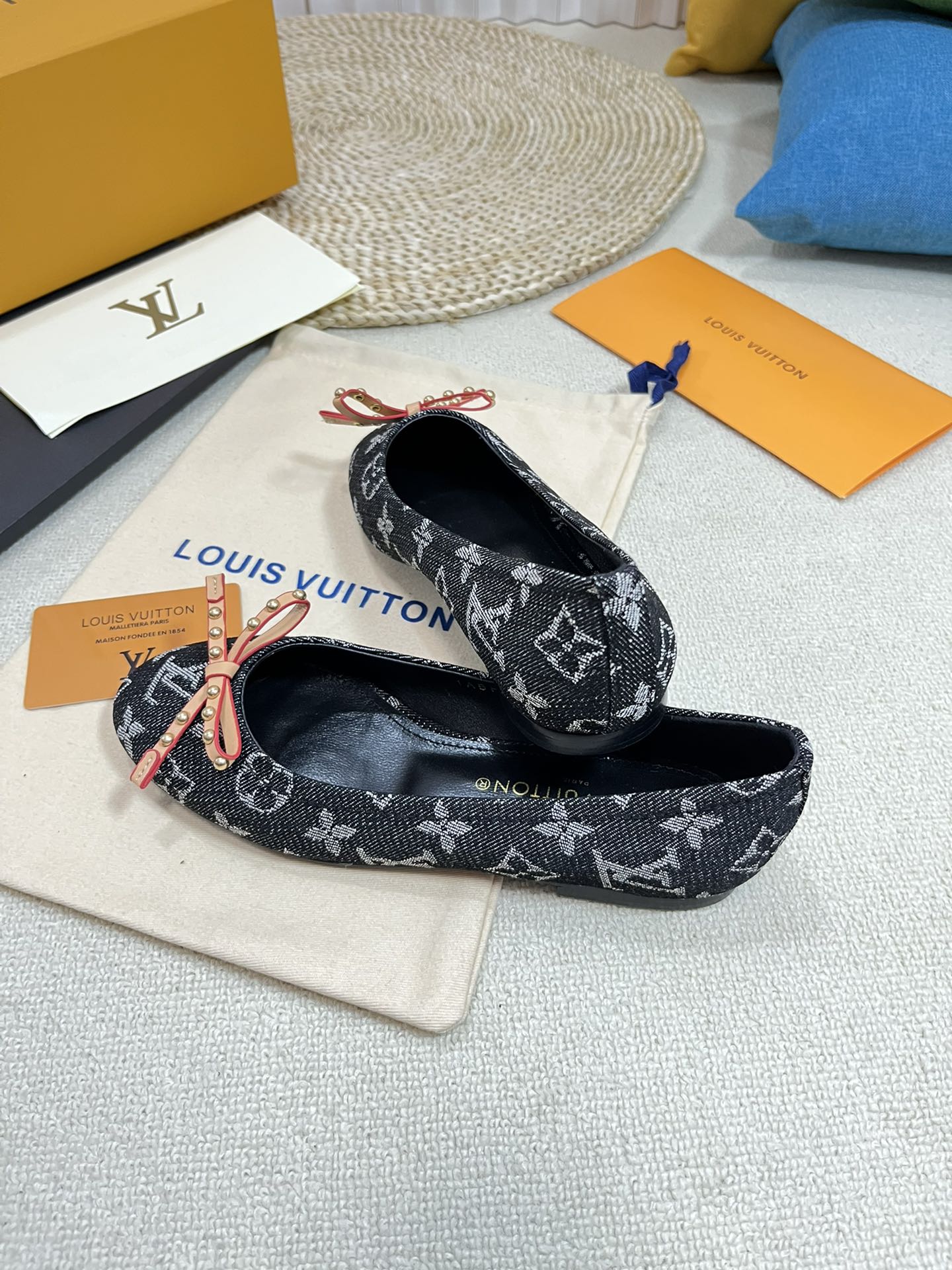 Spring new denim L bow ballet shoesVIP1：1