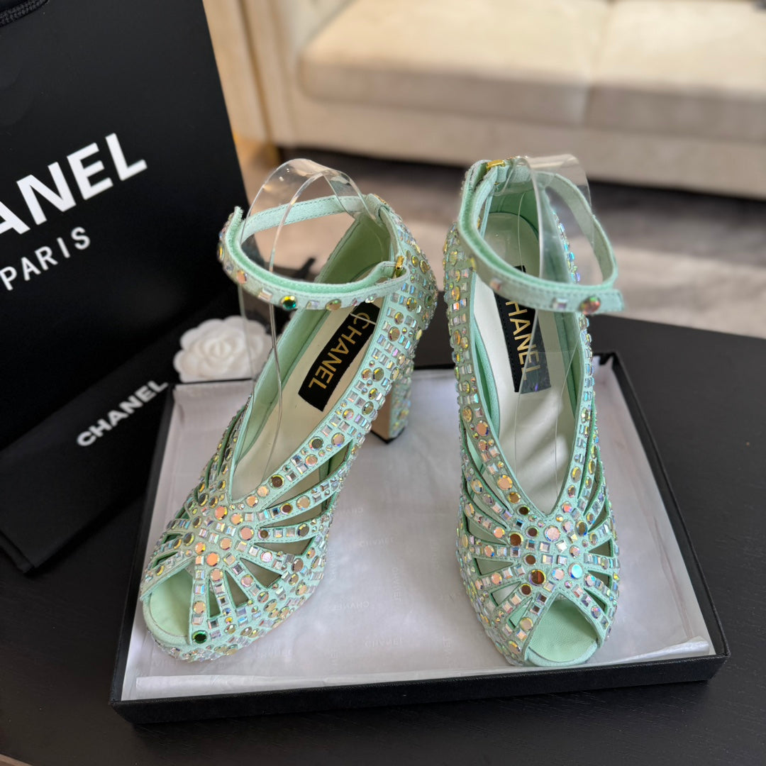 Ch*** new rhinestone super high heel sandals  VIP   1:1