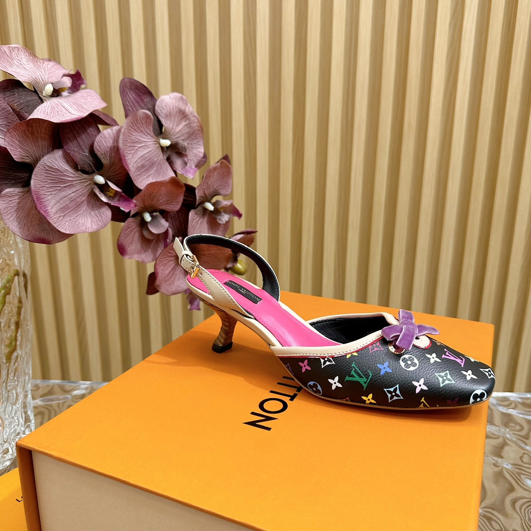 Retro literary velvet bow�cat heel sandals L*** VIP 1:1