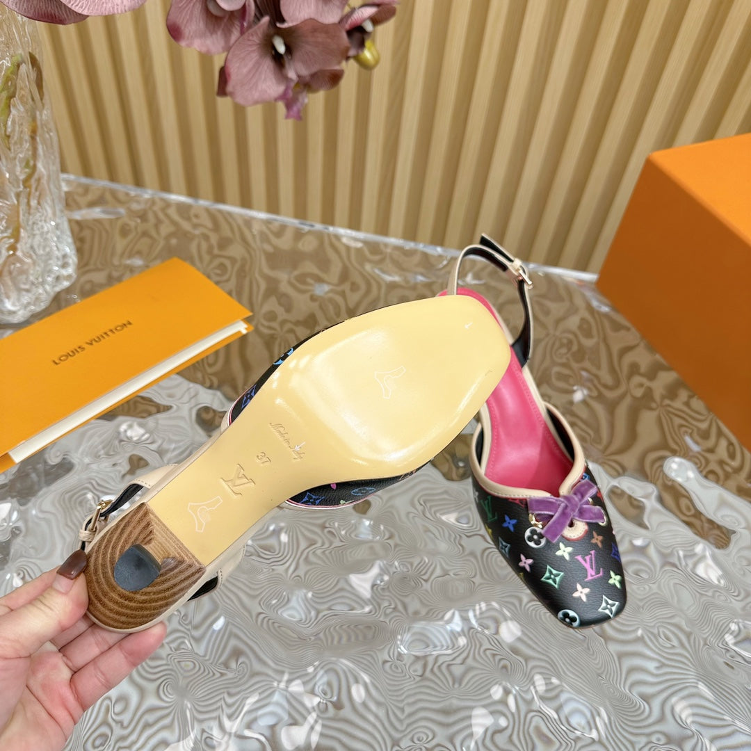 Retro literary velvet bow�cat heel sandals L*** VIP 1:1