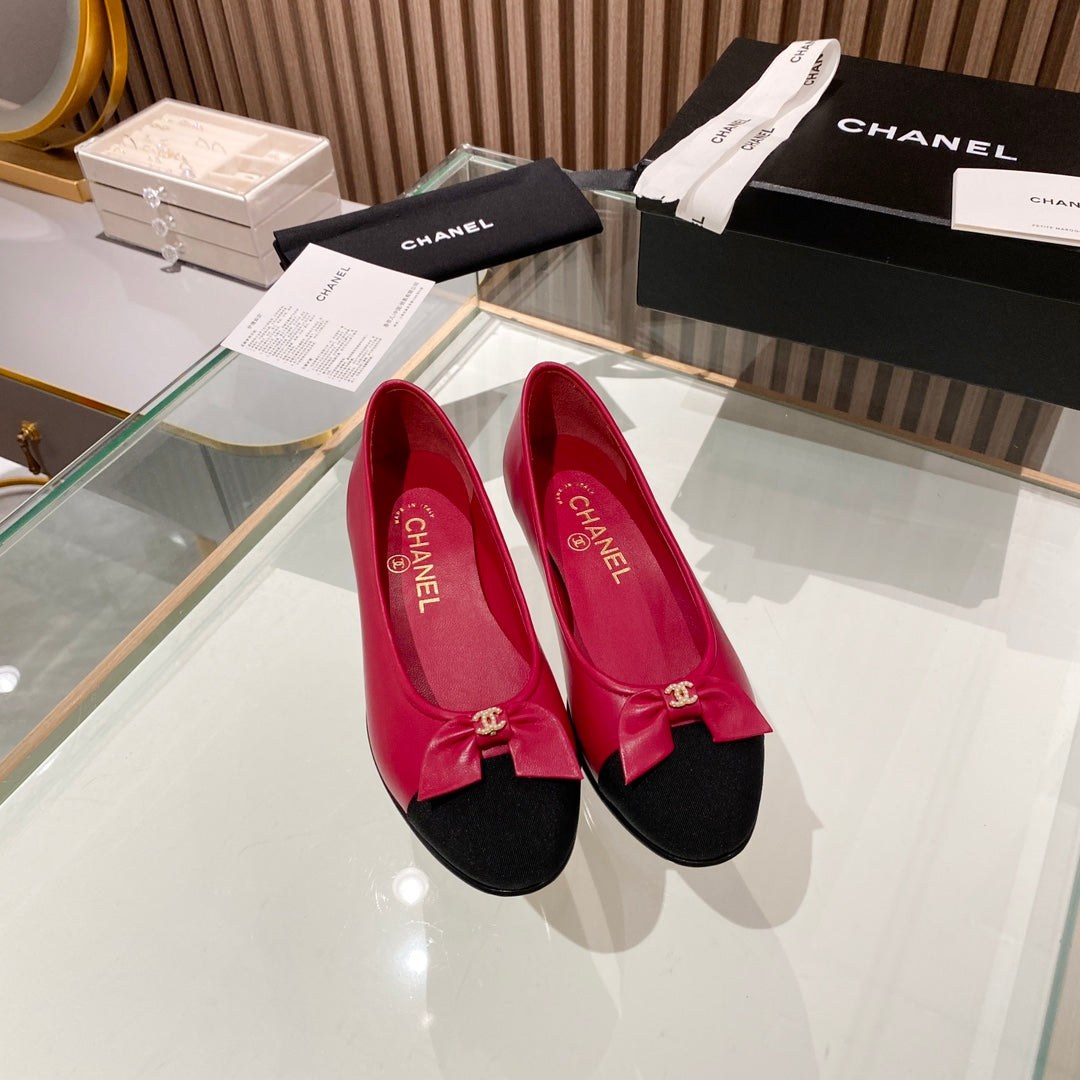 Chanel classic ballet shoes with bow leather sole VIP1:1