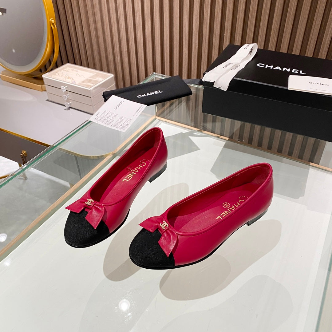 Chanel classic ballet shoes with bow leather sole VIP1:1
