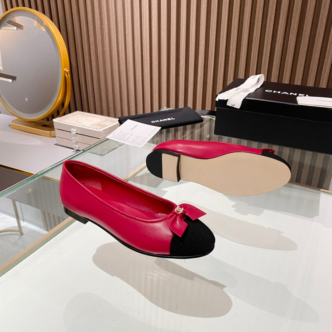 Chanel classic ballet shoes with bow leather sole VIP1:1