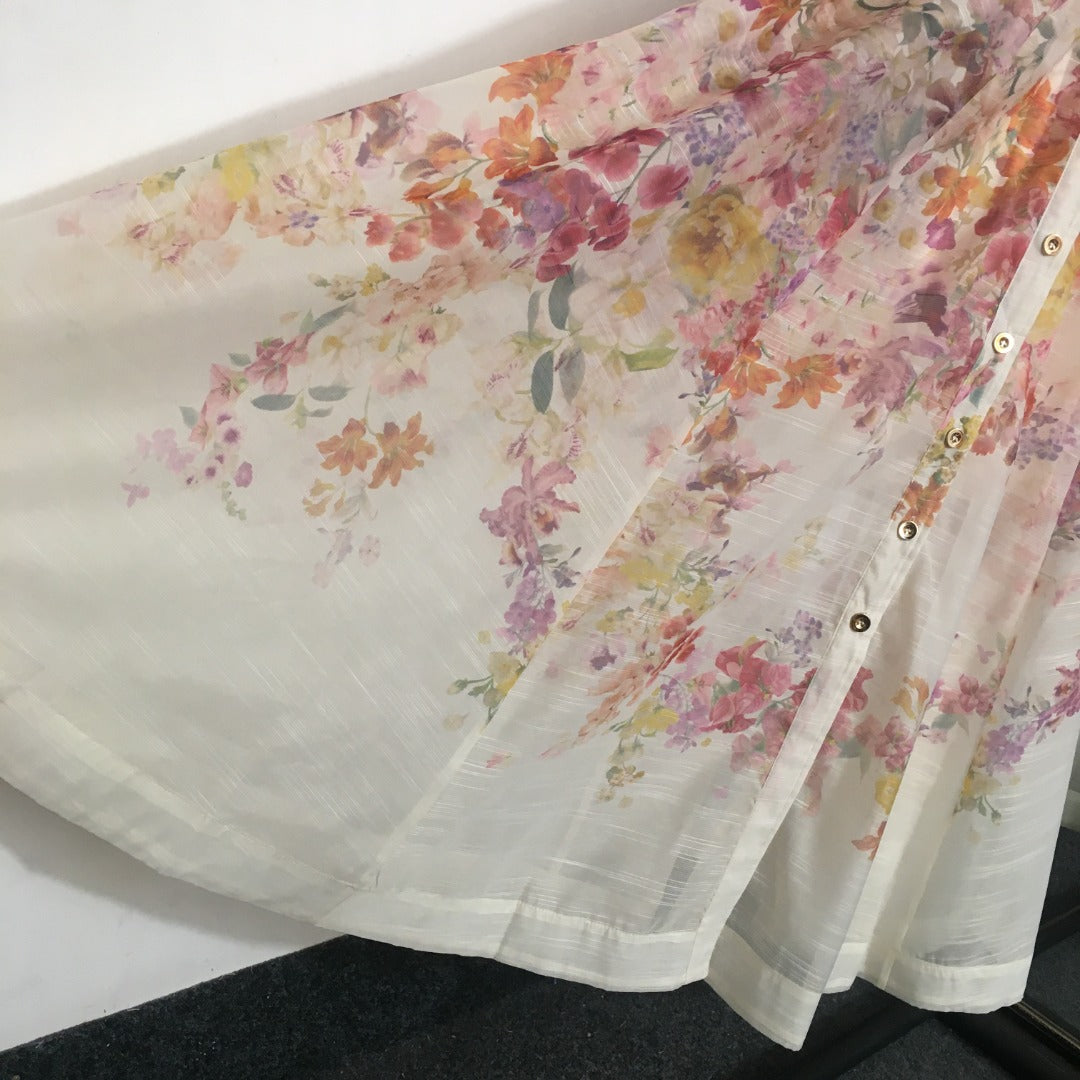 Zimmerma** new linen flower print waist short sleeve dress long skirt