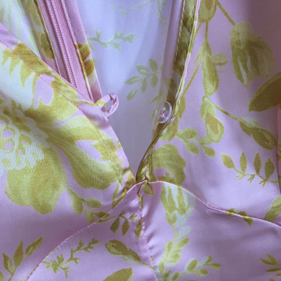 Zimmerma** Yellow Flower Print V-Neck Waist Lantern Long Sleeve Silk Dress