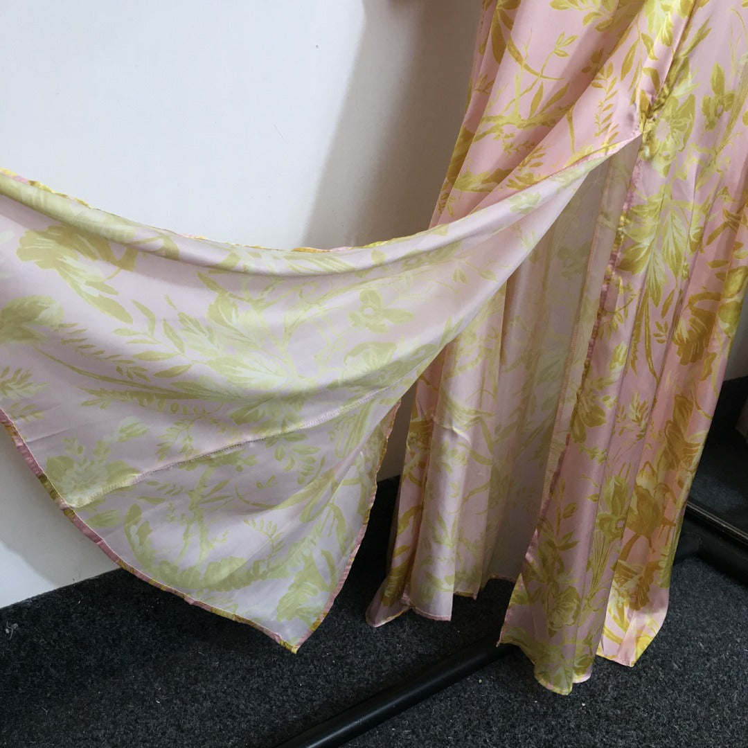 Zimmerma** Yellow Flower Print V-Neck Waist Lantern Long Sleeve Silk Dress