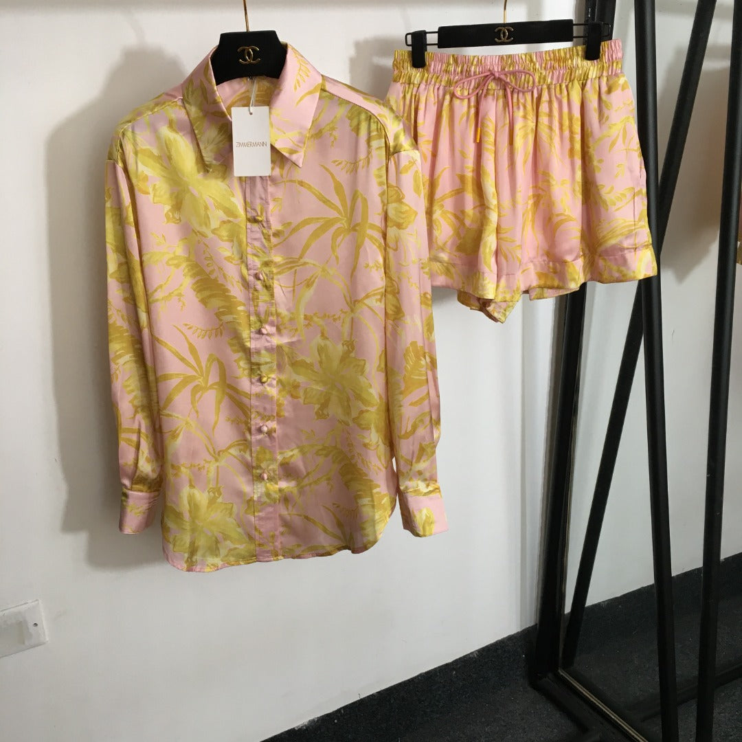 Zimmerma** new suit, yellow flower print long-sleeved shirt + shorts