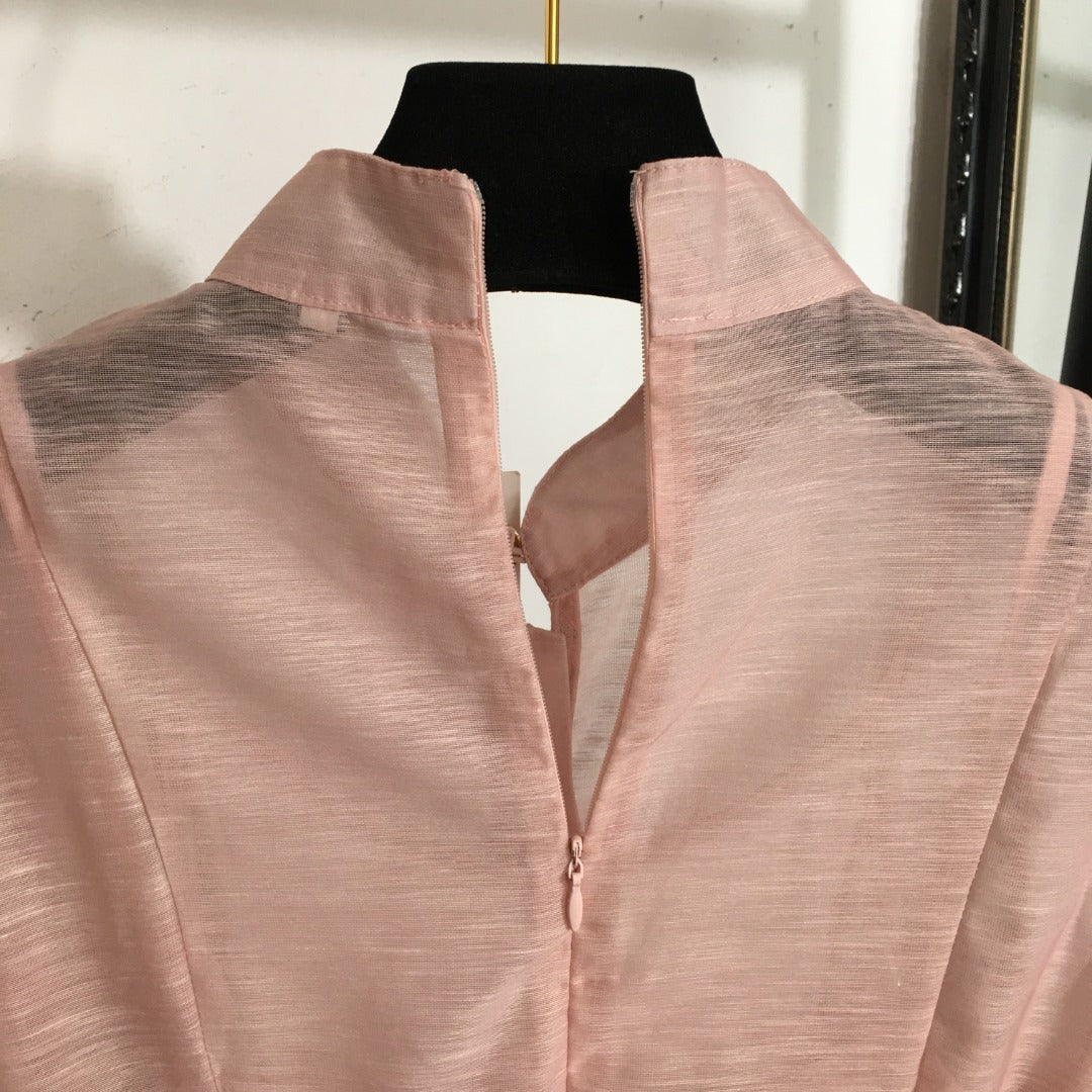 Zimmerma** new style elegant temperament linen colorful flower print diamond button lantern long sleeve dress with belt and suspender lining