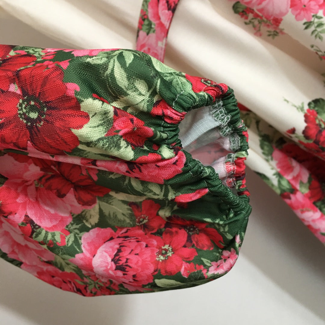 Zimmerma** new style temperament red flower print stand collar long sleeve dress with belt