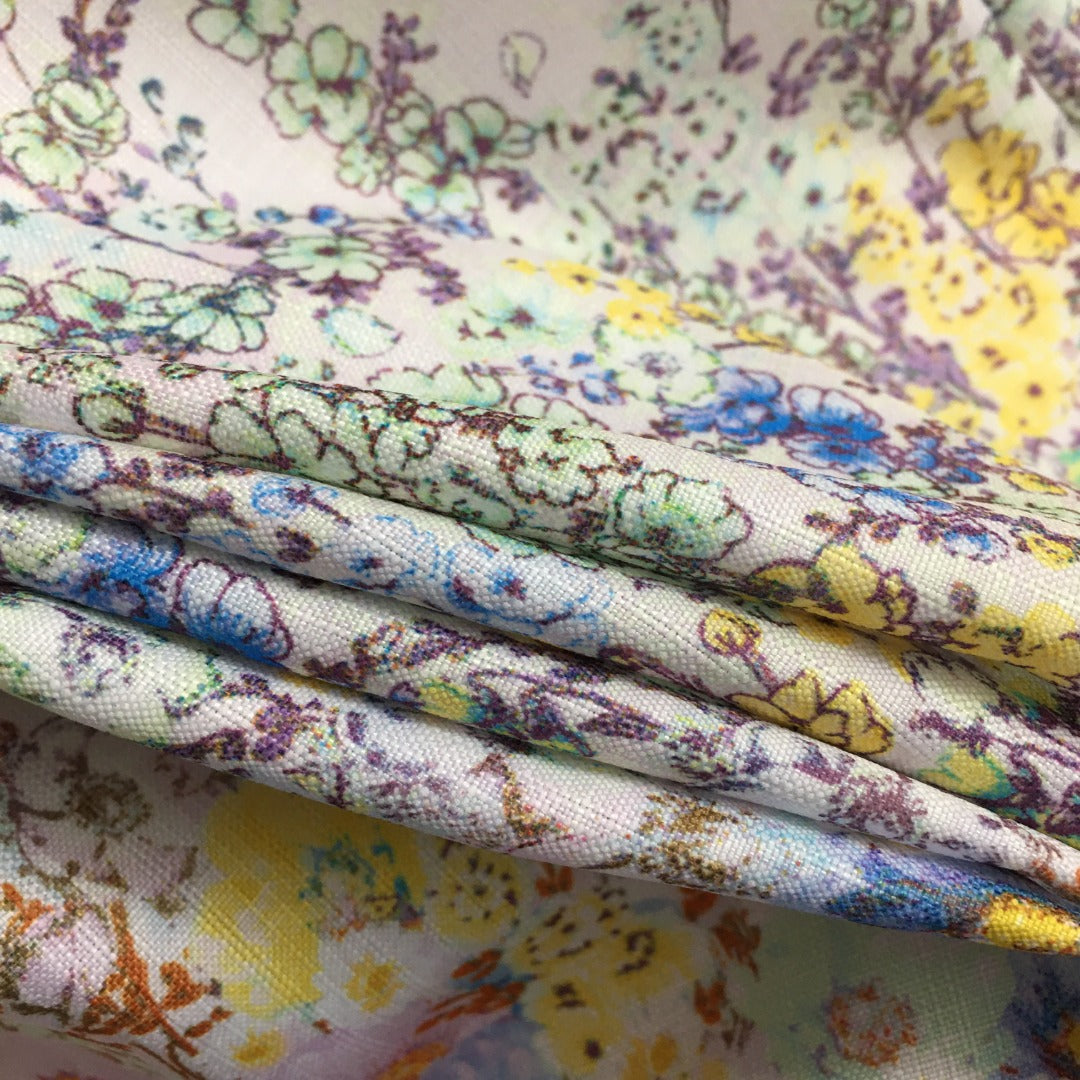 Zim** new style colorful flower print diamond button lantern long sleeve dress long skirt with belt, white