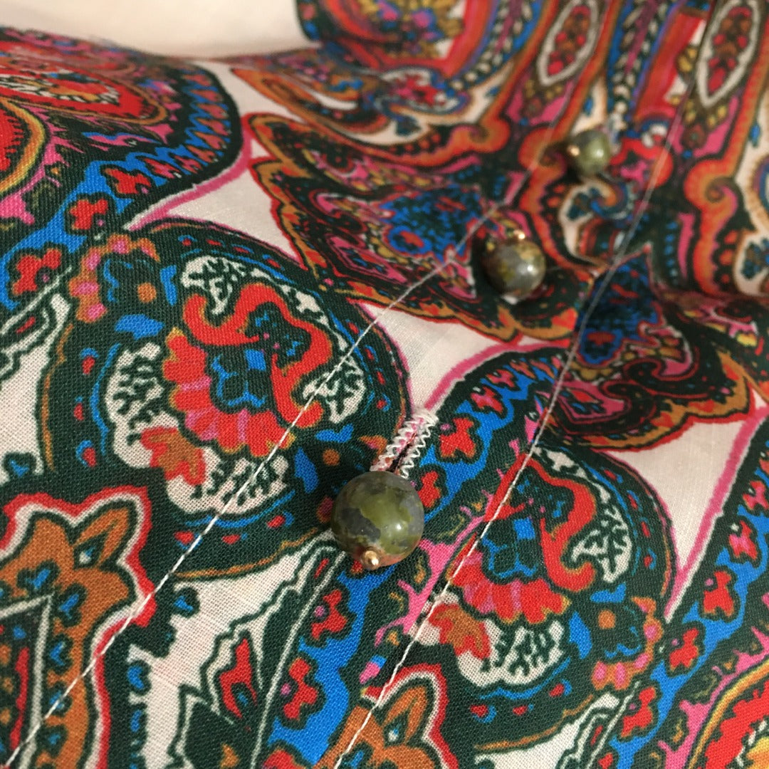 Zim** new suit, retro pattern printed long-sleeved shirt + wavy short skirt,