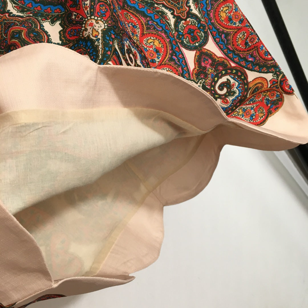 Zim** new suit, retro pattern printed long-sleeved shirt + wavy short skirt,