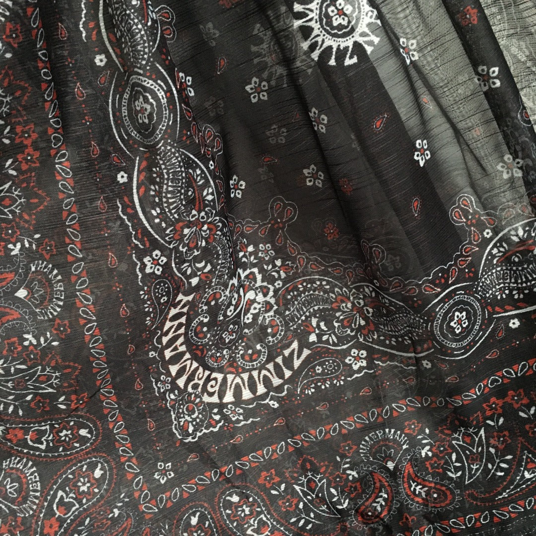 ZIM****-New suit, retro pattern linen print, lapel waist long sleeve dress, long skirt, with belt, suspender lining