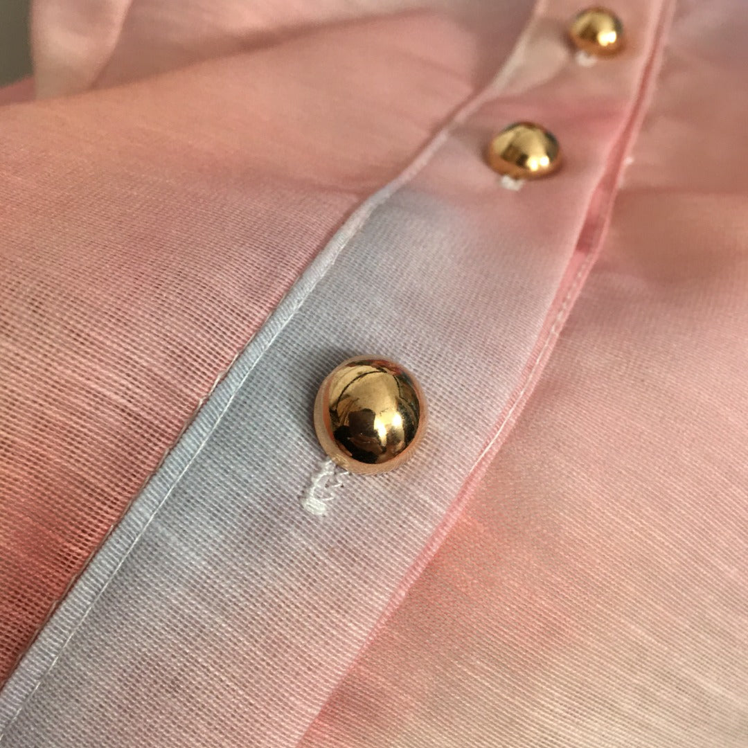 ZIM**** new suit, gradient floral print slim-fit long-sleeved shirt + high-waisted skirt, pink