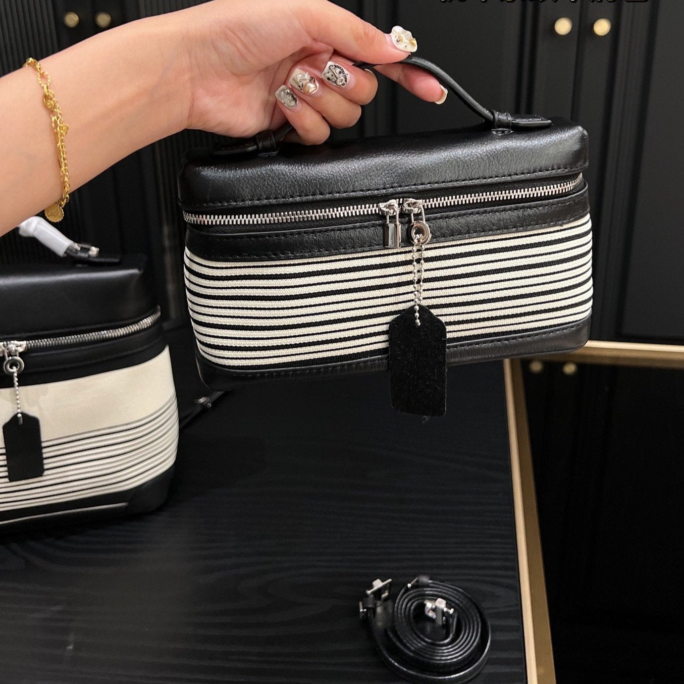Loro Pia**2024 canvas striped shoulder bag