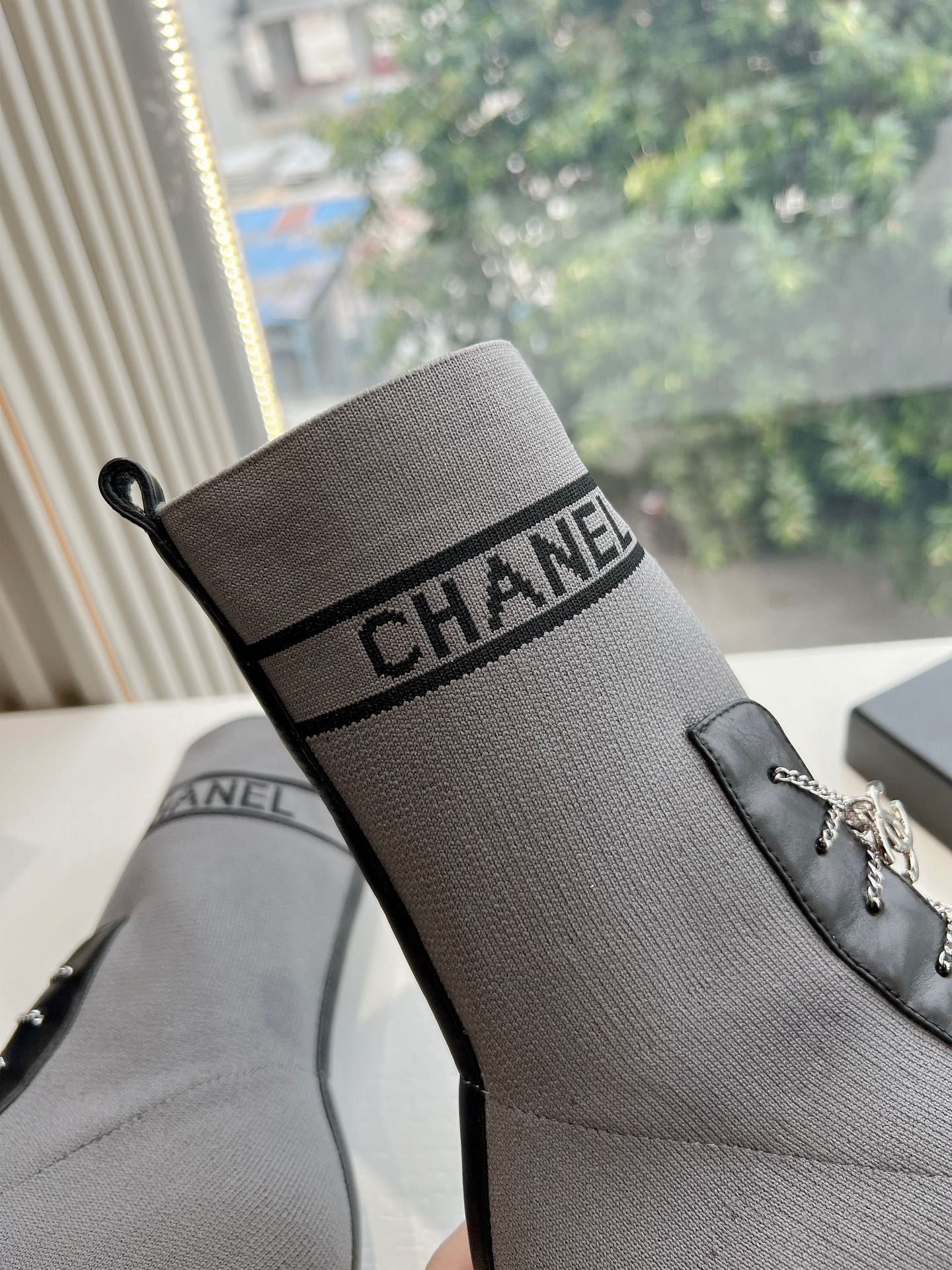 Chan*** 2025 new high quality VIP1:1 autumn and winter British style Chanel elastic knitted short boots