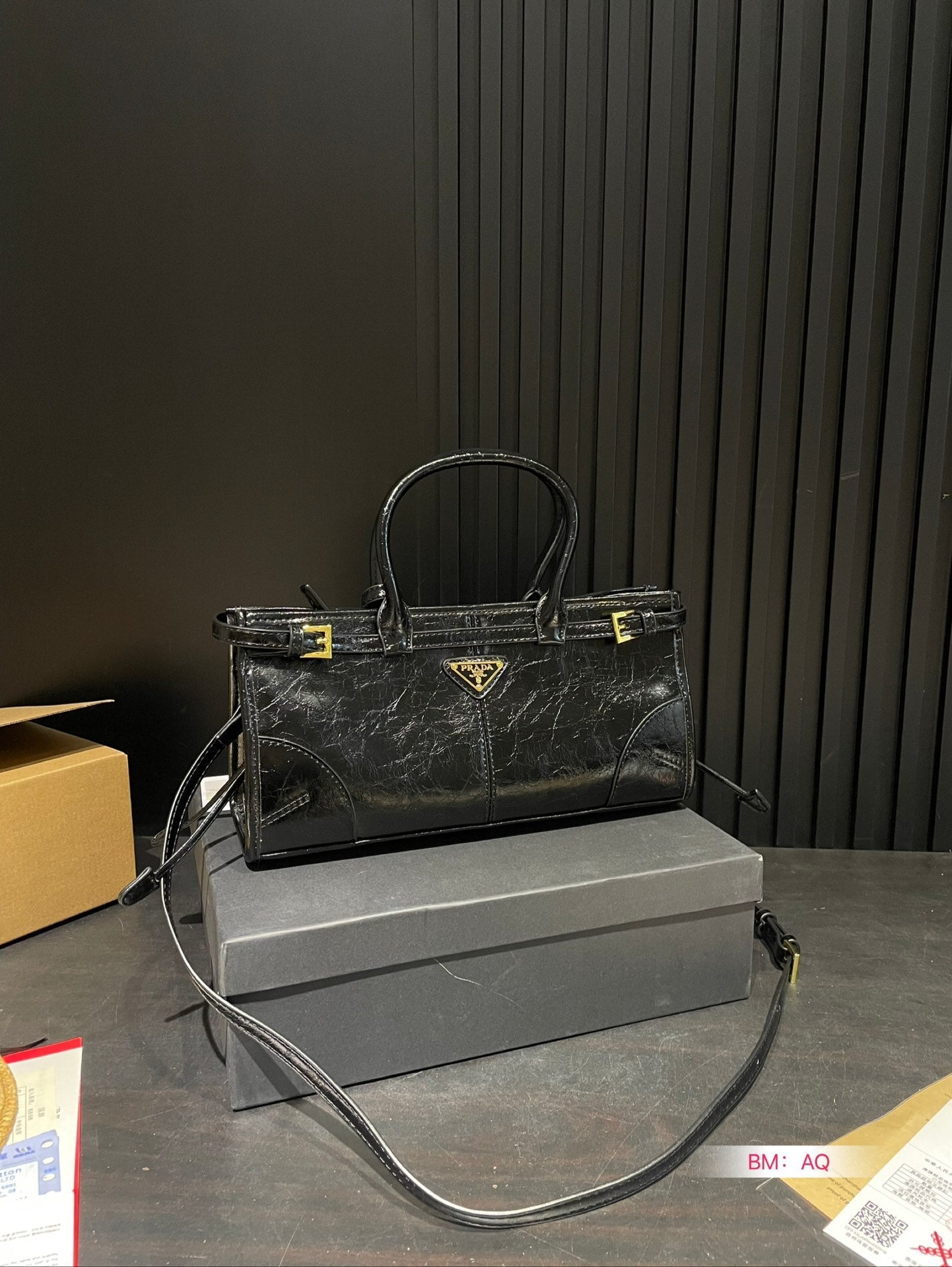 Waxed leather hobo long handle tote bag underarm bag