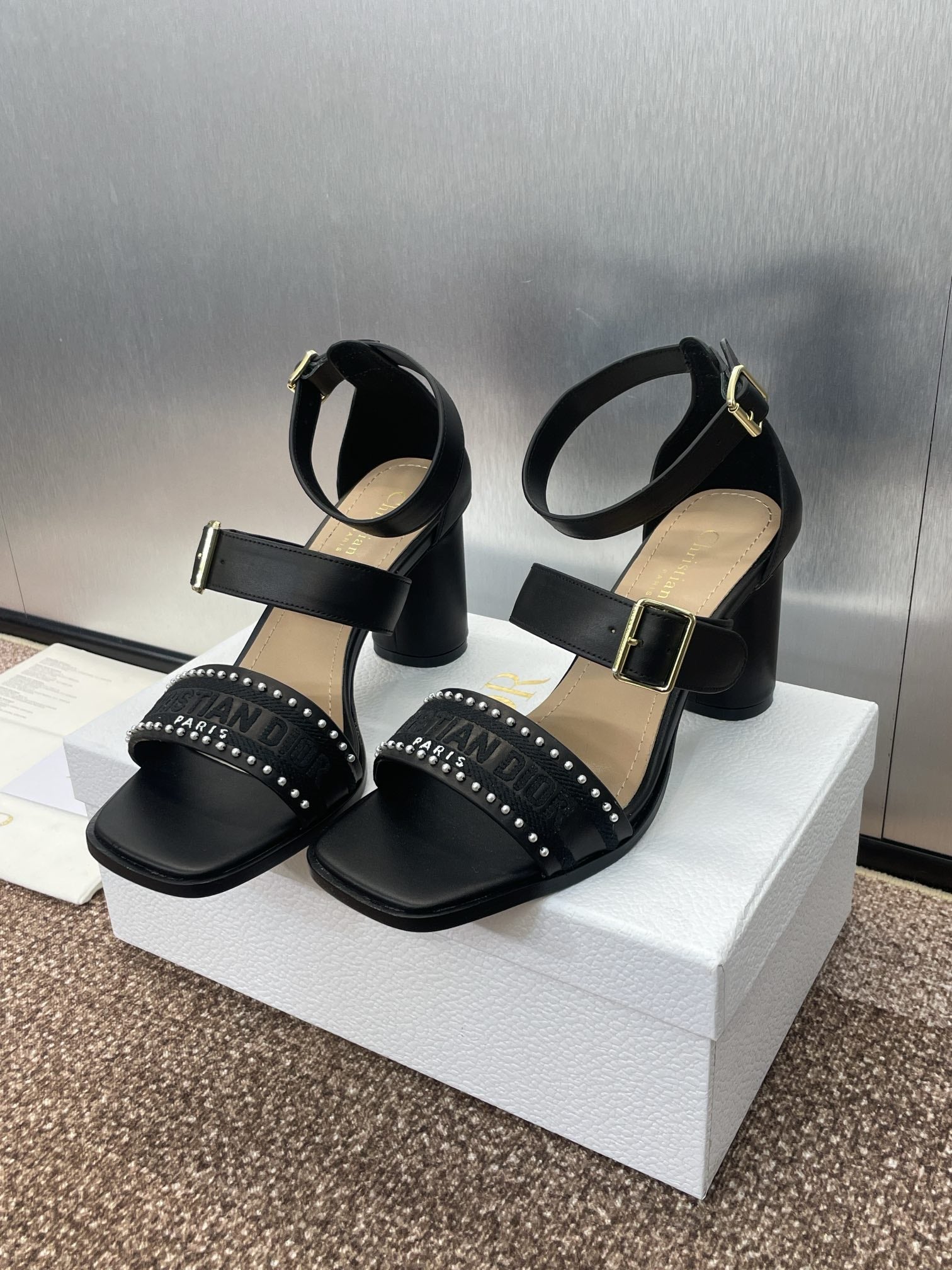 025 Spring and Summer Newest High Heel Electric Embroidery Colorblock Roman Sandals Dio VIP 1:1