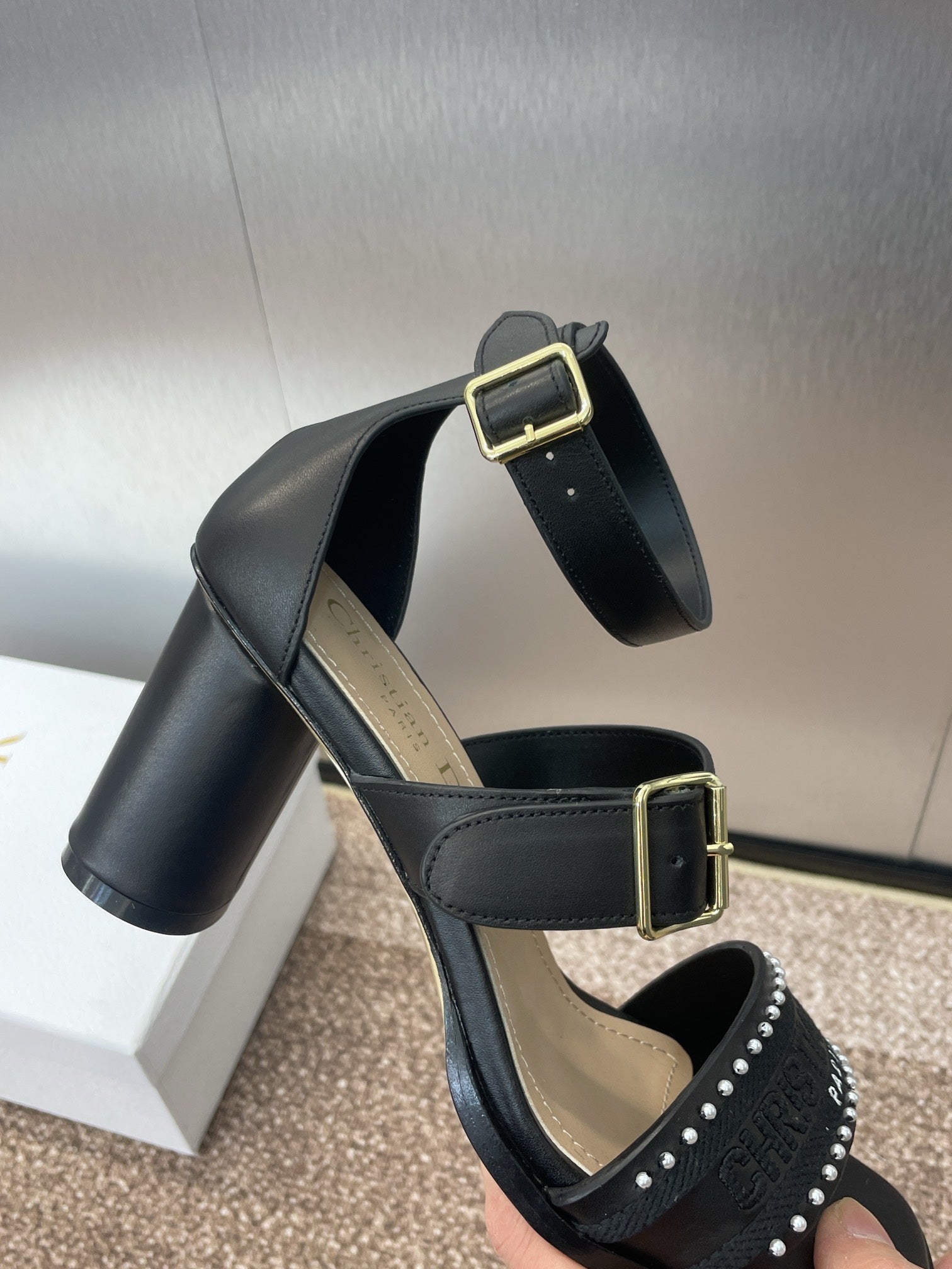 025 Spring and Summer Newest High Heel Electric Embroidery Colorblock Roman Sandals Dio VIP 1:1